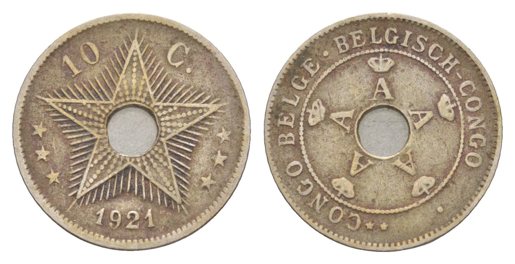 Бельгийское Конго 10 сантимов 1921 KM 18 медно-никель 4647-1232