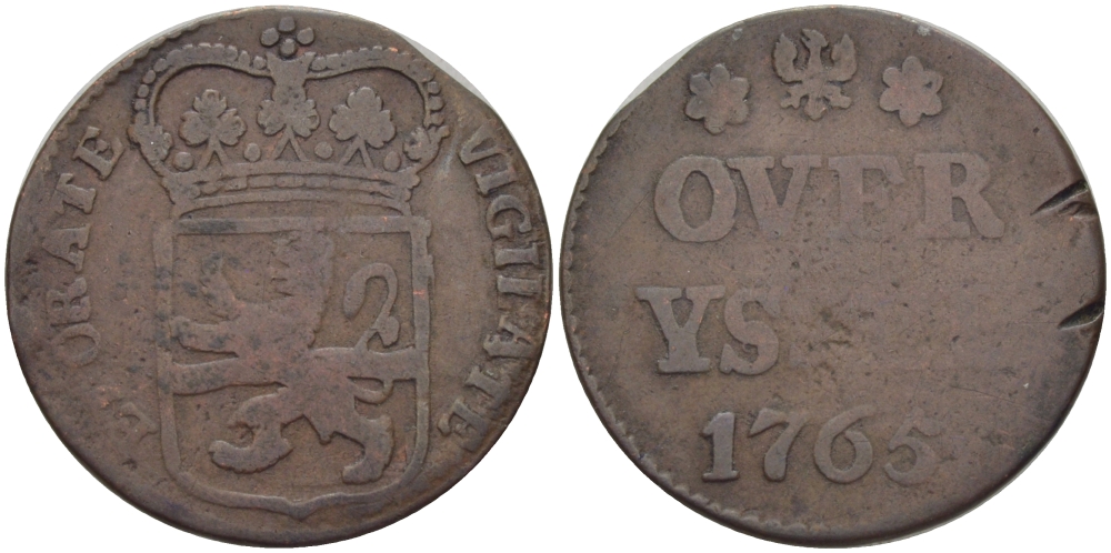 НИДЕРЛАНДЫ, ОВЕРИССЕЛ 1 ДУИТ 1765 KM 90 медь 28-416