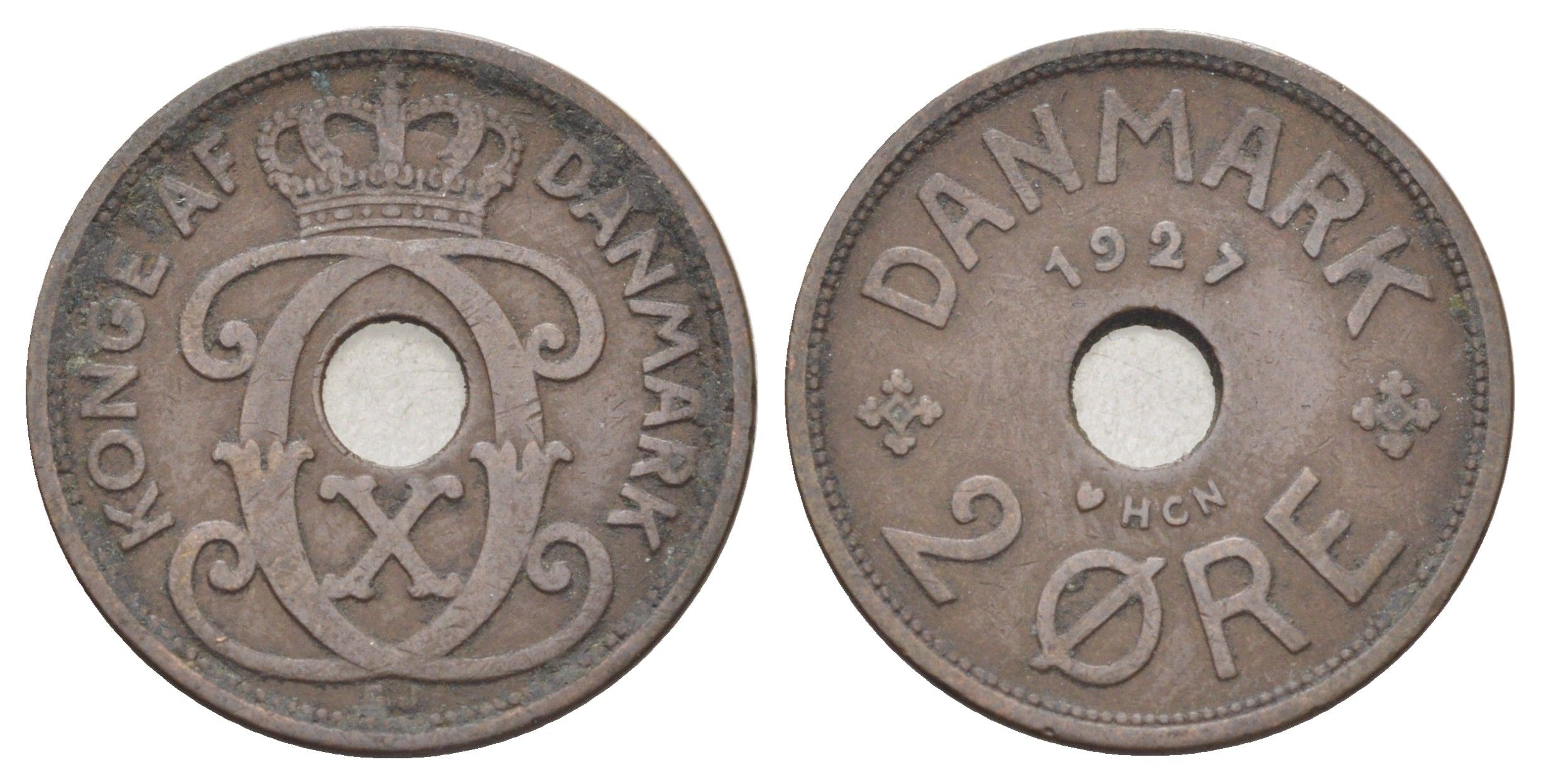 Дания 2 эре 1927 NCH, Кристиан X (1912-1947) KM 827 бронза 4701-633