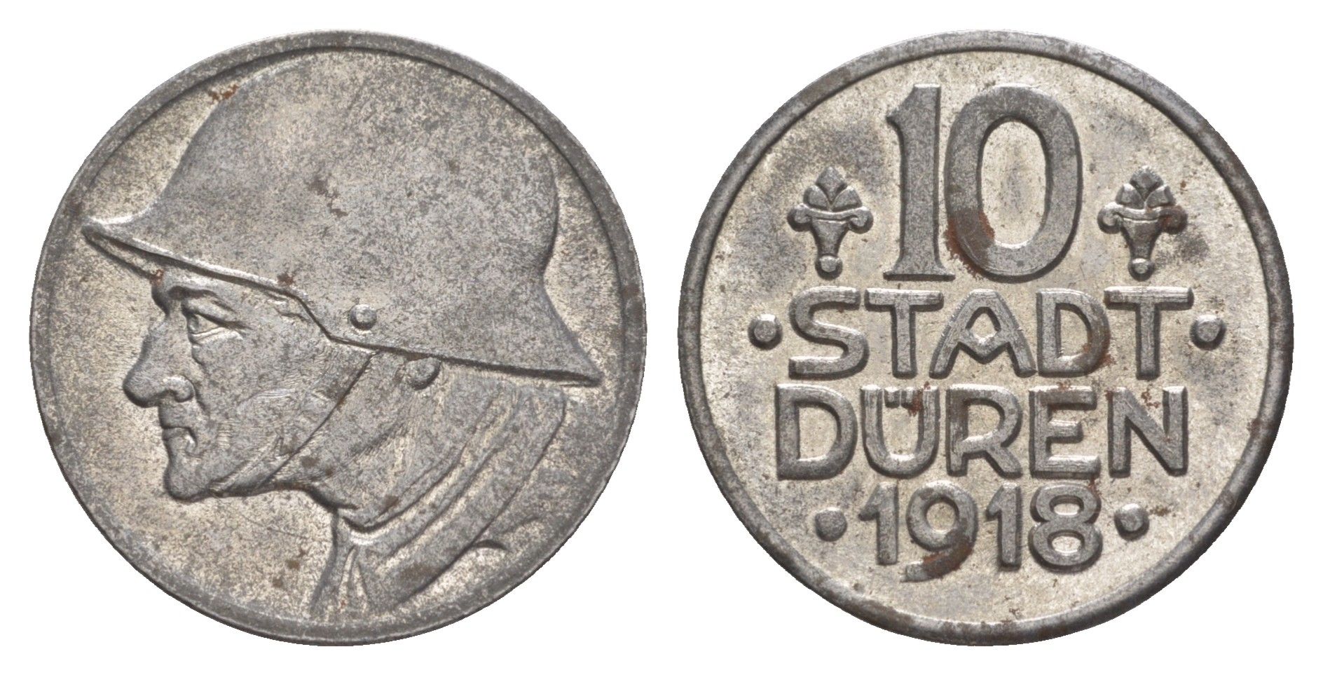 Дюрен 10 пфеннигов 1918 Funck 105.7, Men05 5807.8, Men18 7249.8 железо 1526-934