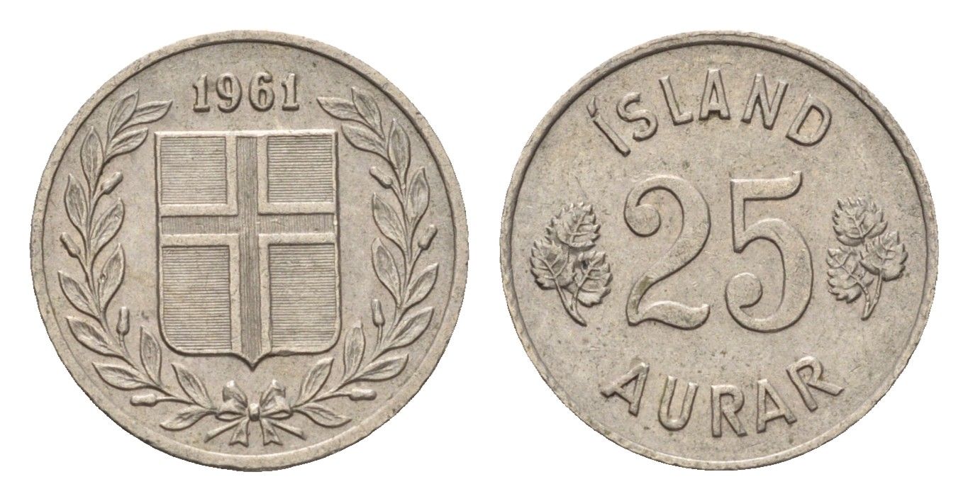 Исландия 25 эйре 1961 KM 11 медно-никель 4690-622