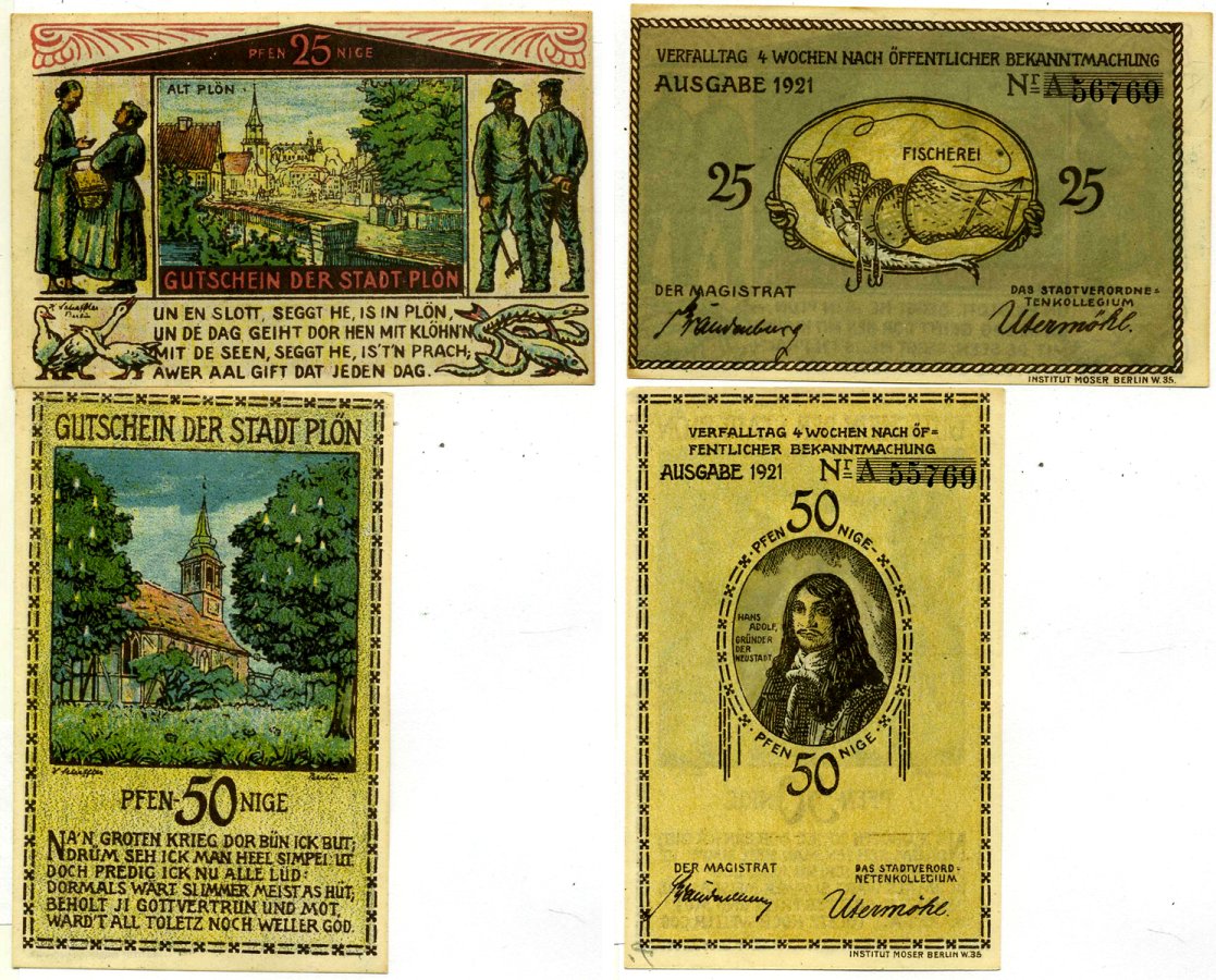 Плён лот из 2 банкнот 1921 нотгельд (25, 50 пфеннигов), земля Шлезвиг-Гольштейн Grabowski 1064.1 бумага 2195-54-1-2