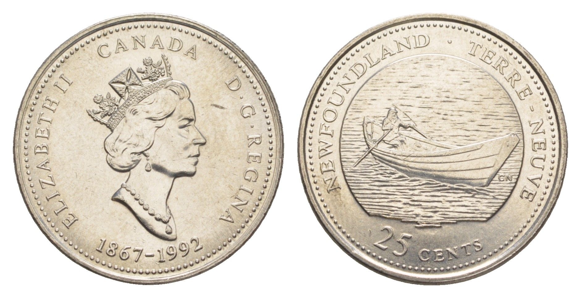 Канада 25 центов 1992 125 лет Конфедерации Канада - Ньюфаундленд и Лабрадор KM 213 никель UNC 4637-855