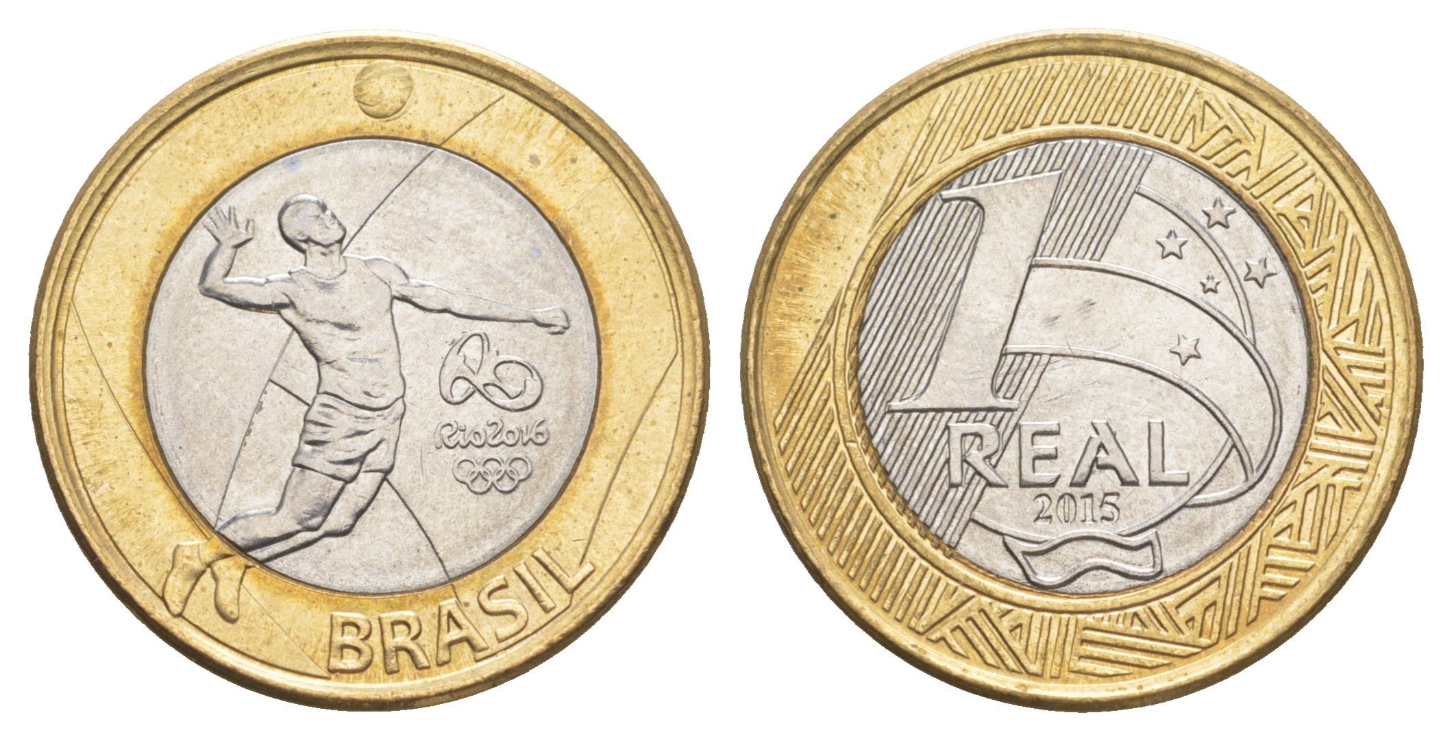 Бразилия 1 реал 2015 XXXI летние Олимпийские Игры, Рио-де-Жанейро 2016 - Волейбол KM 709 биметалл UNC 4646-155