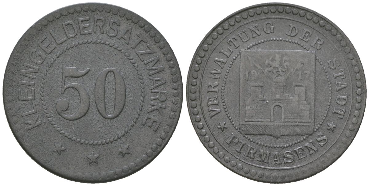 Пирмазенс (Бавария) 50 пфеннингов 1917 Funck 426.2, Men18 25724.2 цинк 4586-953
