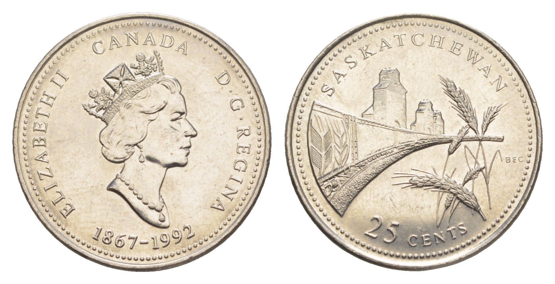 Канада 25 центов 1992 125 лет Конфедерации Канада - Саскачеван KM 223 никель UNC 4637-916