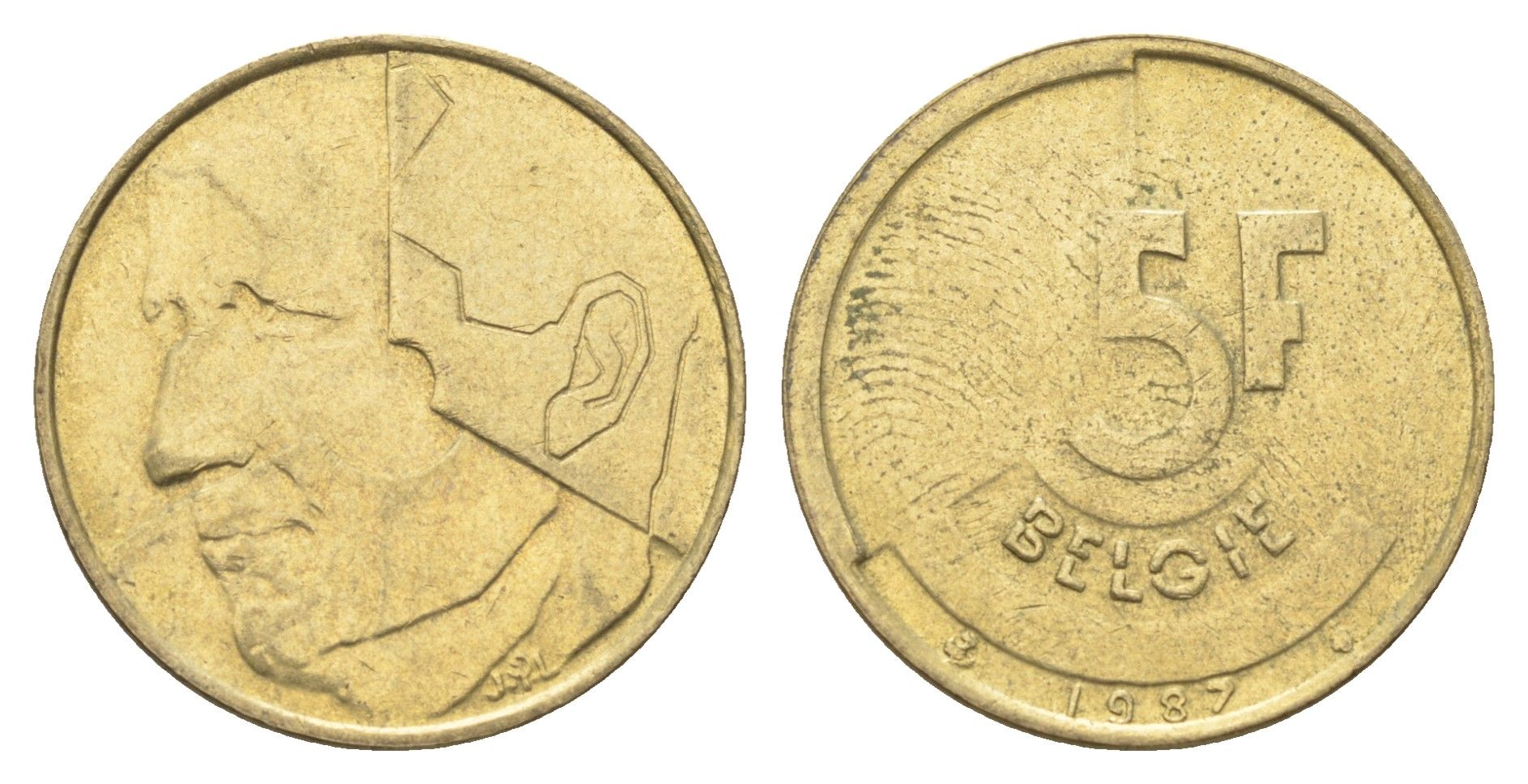 Бельгия 5 франков 1987 Belgie, Бодуэн I (1951-1993) KM 164 медь алюминий никель 4706-326