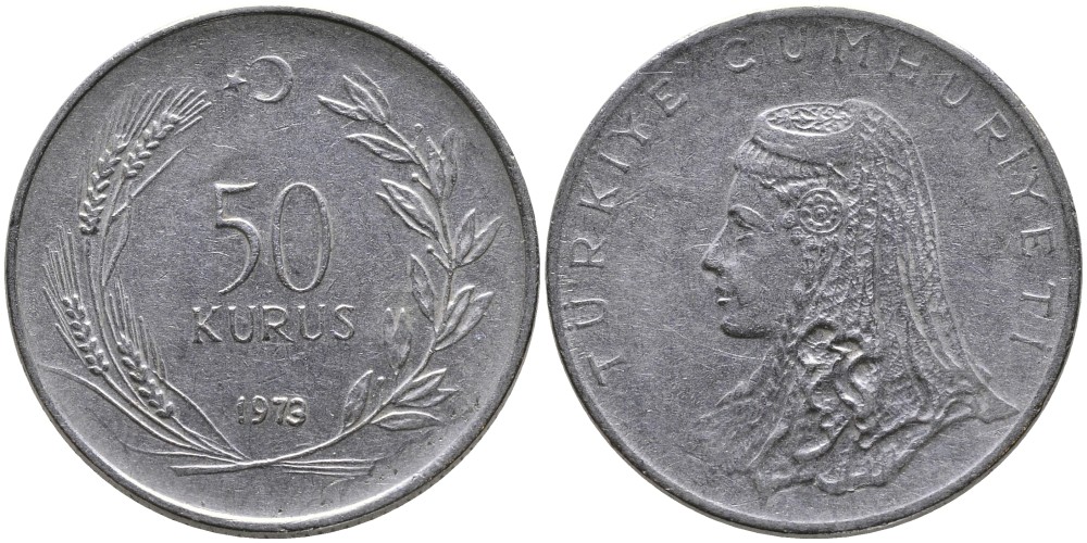 Турция 50 курушей 1973 Анатолийская невеста KM 899 нержавеющая сталь 4541-837