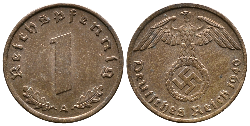 ГЕРМАНИЯ 1 РЕЙХСПФЕННИГ 1940 A KM 89, J. 361 бронза 71-1514