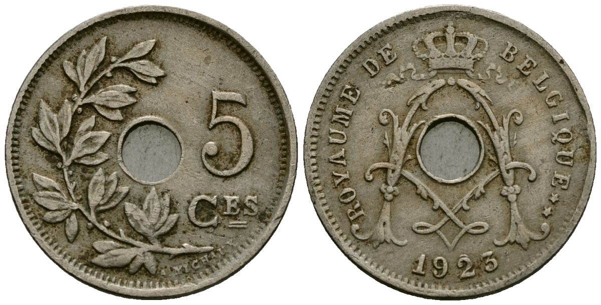 Бельгия 5 сантимов 1923 Belgique KM 66 медно-никель 4173-522
