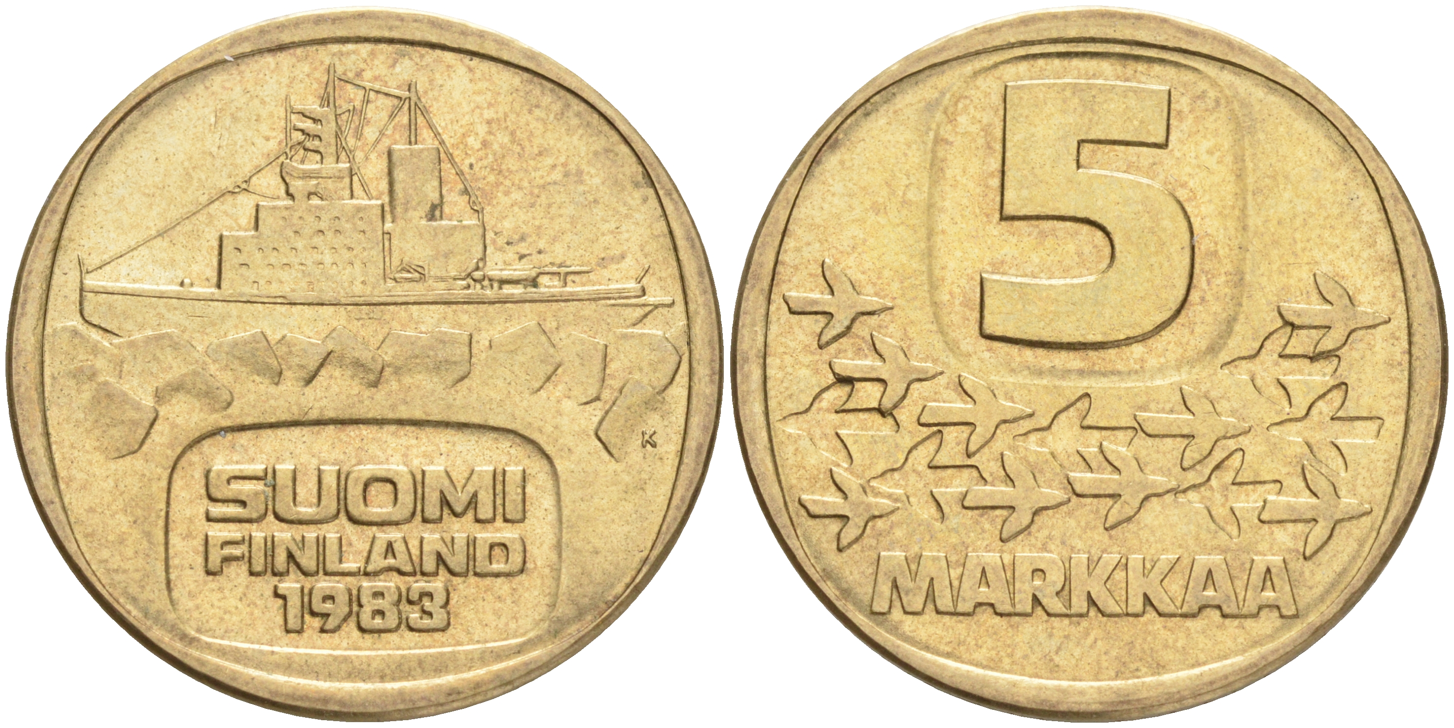 ФИНЛЯНДИЯ 5 МАРОК 1983 K ЛЕДОКОЛ KM 57 алюминиевая бронза 4556-915
