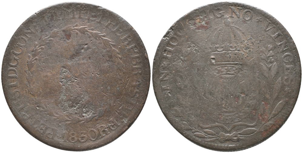 БРАЗИЛИЯ 80 РЕЙСОВ 1830 R, ПЕДРО I (1822-1830) KM 366.1 медь 79-923