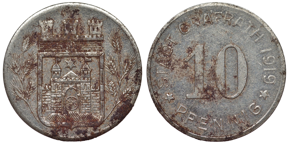 Германия, Графрат 10 пфеннигов 1919 Бавария, нотгельд Funck 168.3 железо 4119-1134