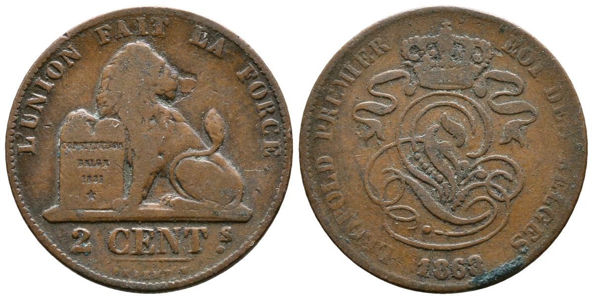 БЕЛЬГИЯ 2 САНТИМА 1863 BELGES KM 4.2 медь 4364-4154