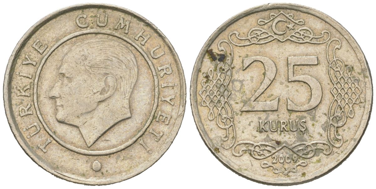 Турция 25 курушей 2009 KM 1242 медно-никель 4571-311