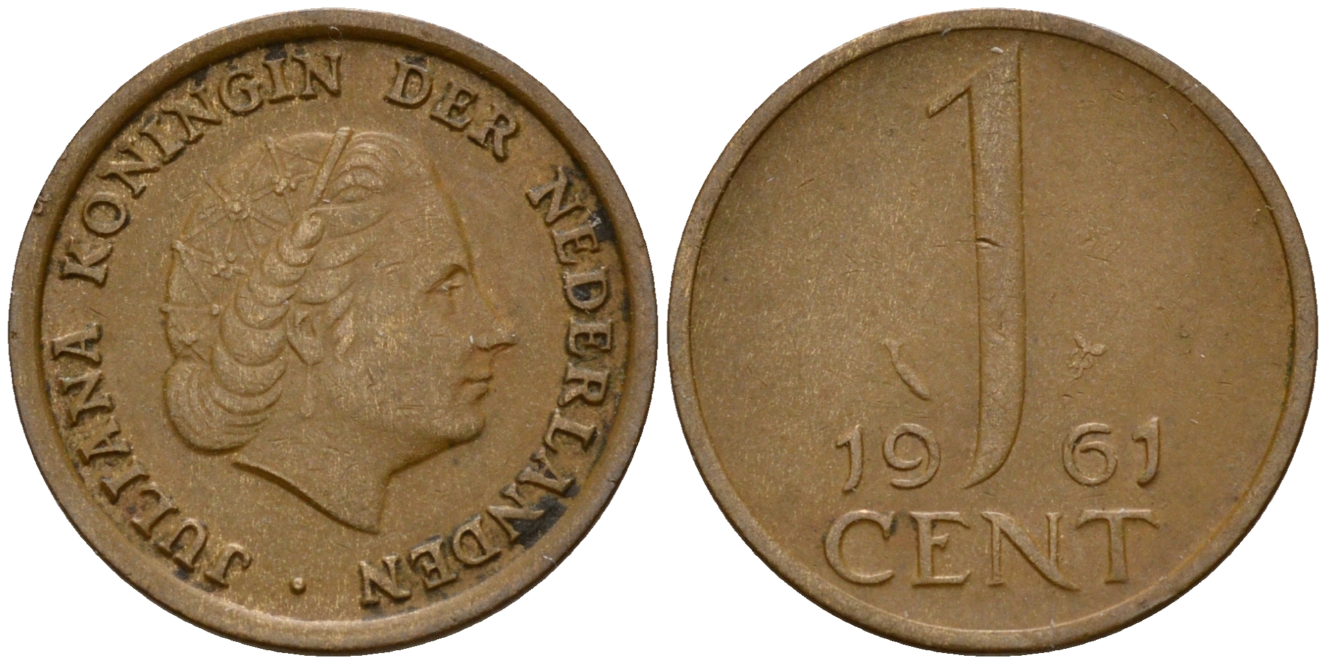 Нидерланды 1 цент 1961 Юлиана (1949-1980) KM 180 бронза    4598-224