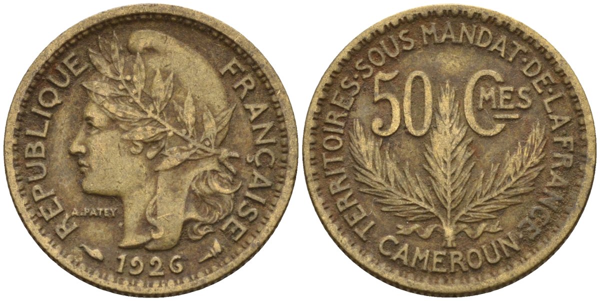 Камерун 50 сантимов 1926 (a), мондвор Париж KM 1 алюминиевая бронза 4164-1264