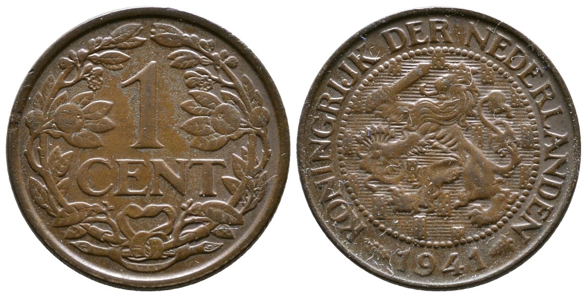 НИДЕРЛАНДЫ 1 ЦЕНТ 1941 ВИЛЬГЕЛЬМИНА (1890-1948) KM 152 бронза 3999-216