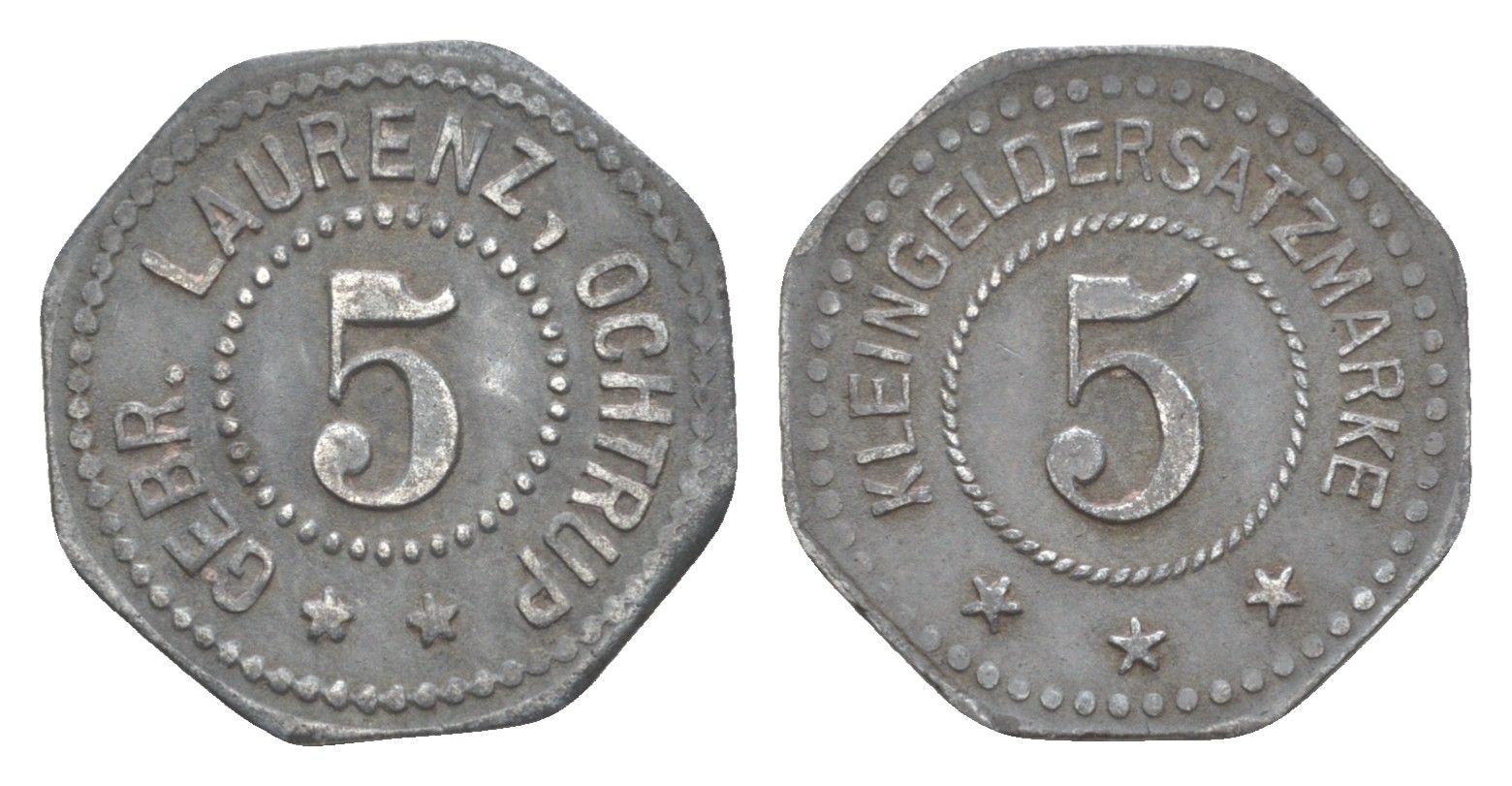 Охтруп 5 пфеннигов ND братья Лауренц Men05 19670.1, Men18 24677.1 цинк 1526-824