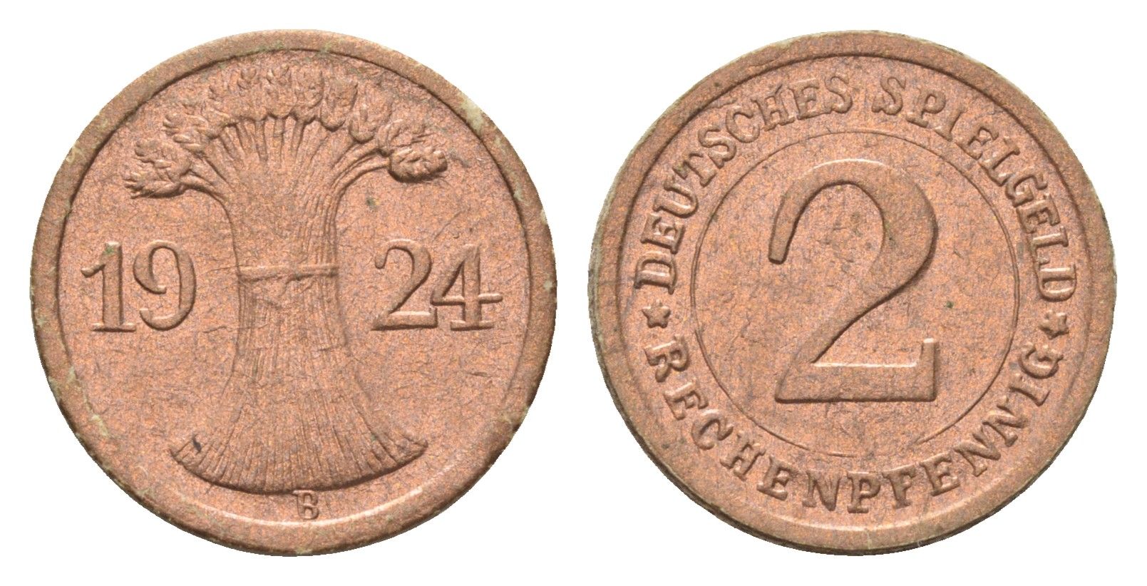 Германия игровой жетон в 2 рентенпфеннига 1924 диаметр 20 мм, вес 0,4 гр картон 4702-956
