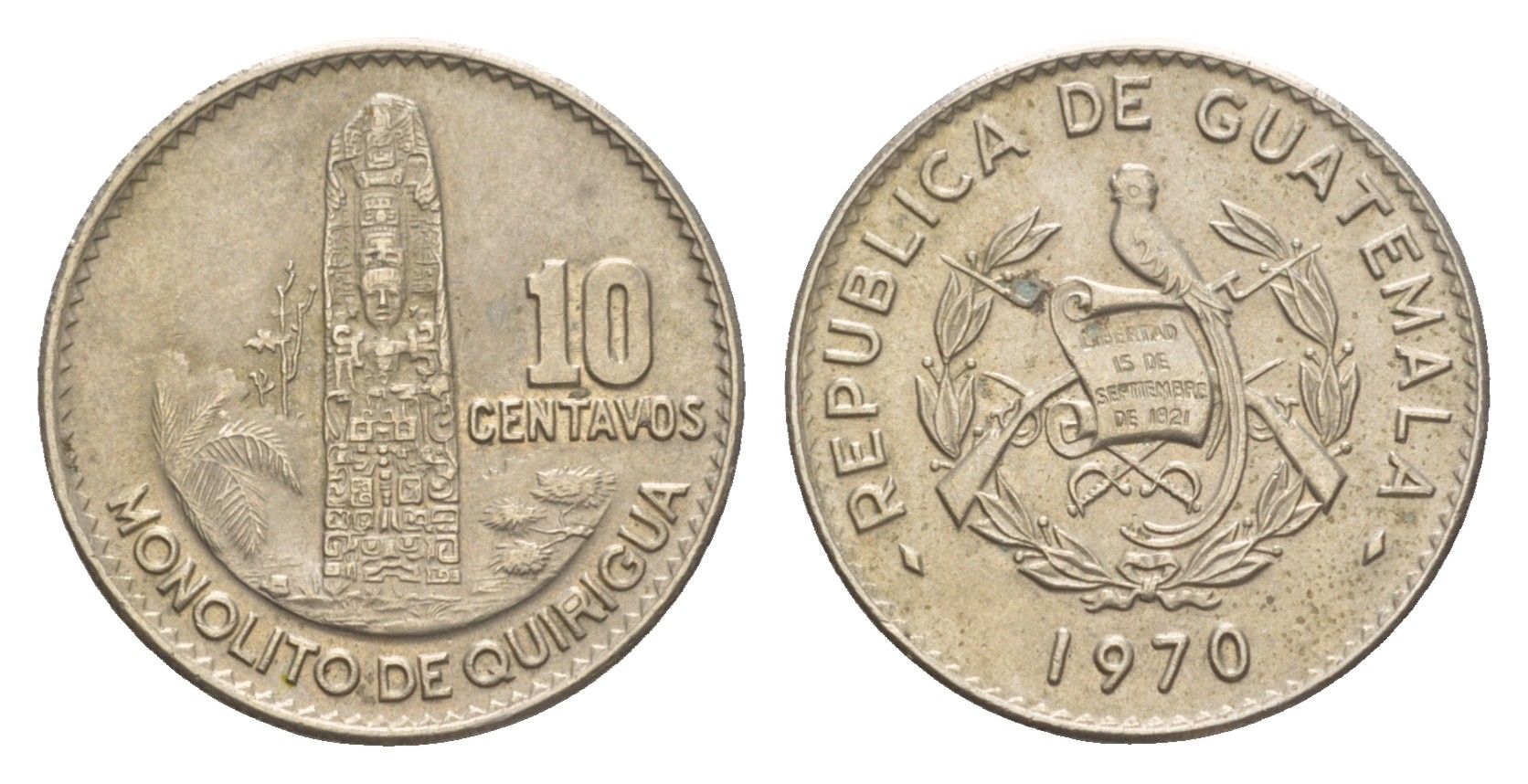 Гватемала 10 сентаво 1970 KM 267 медно-никель 4651-926