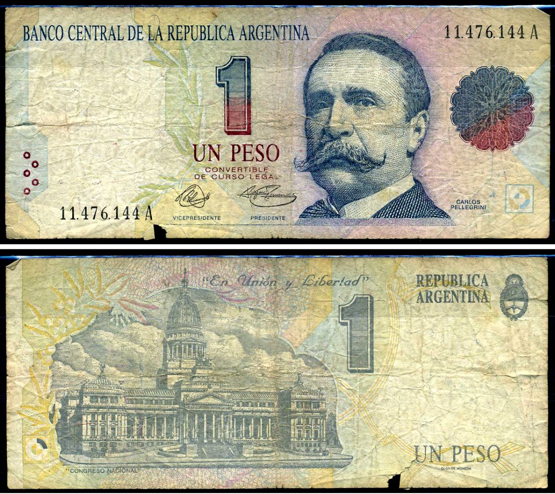 Аргентина 1 песо ND (1992-1994) Карлос Пеллегрини, Дворец Национального конгресса Аргентины Pick 339 a бумага 7457-32-1-2
