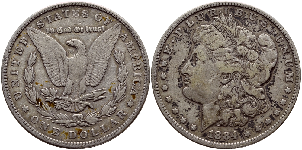 США 1 доллар 1884 Морган доллар KM 110 серебро 1515-1812