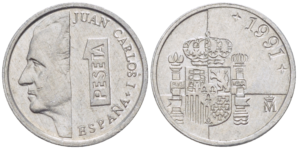 ИСПАНИЯ 1 ПЕСЕТА 1991 ХУАН КАРЛОС I ( 1975-) KM 832 алюминий 4181-1051