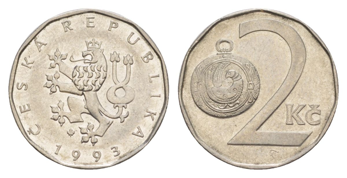 Чехия 2 кроны 1993 KM 9 сталь плакированная никелем 4632-524
