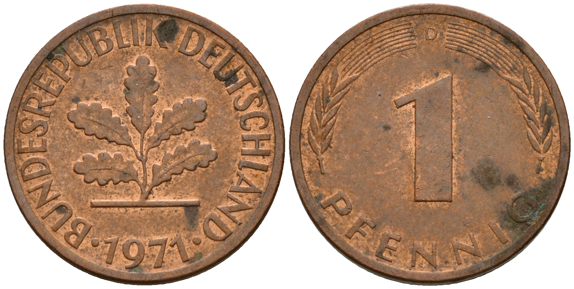 ФРГ 1 пфенниг 1971 D KM 105, J. 380 сталь плакированная медью    4598-451