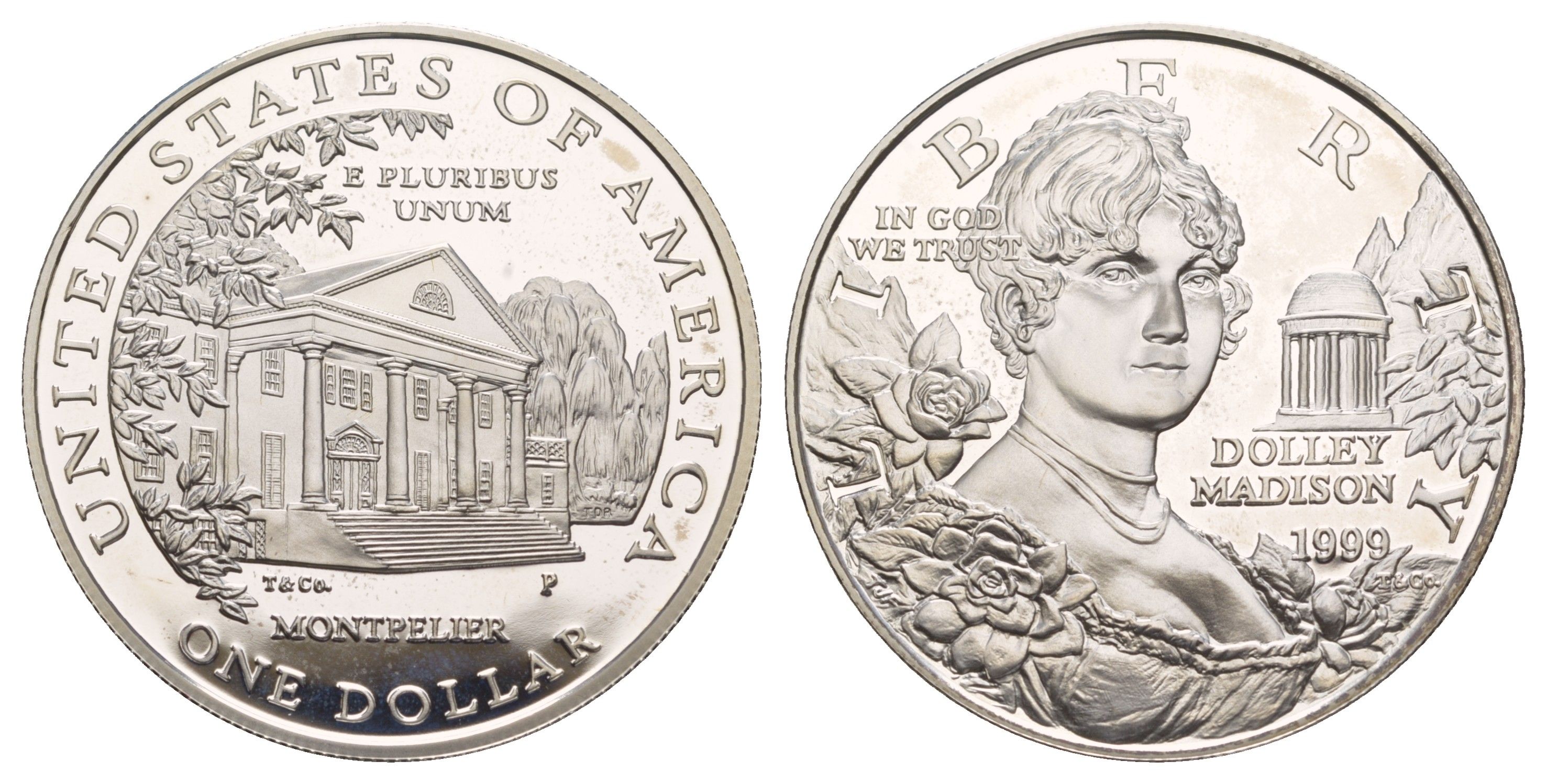 США 1 доллар 1999 P, Долли Мэдисон KM 298 серебро PROOF 11-267-22