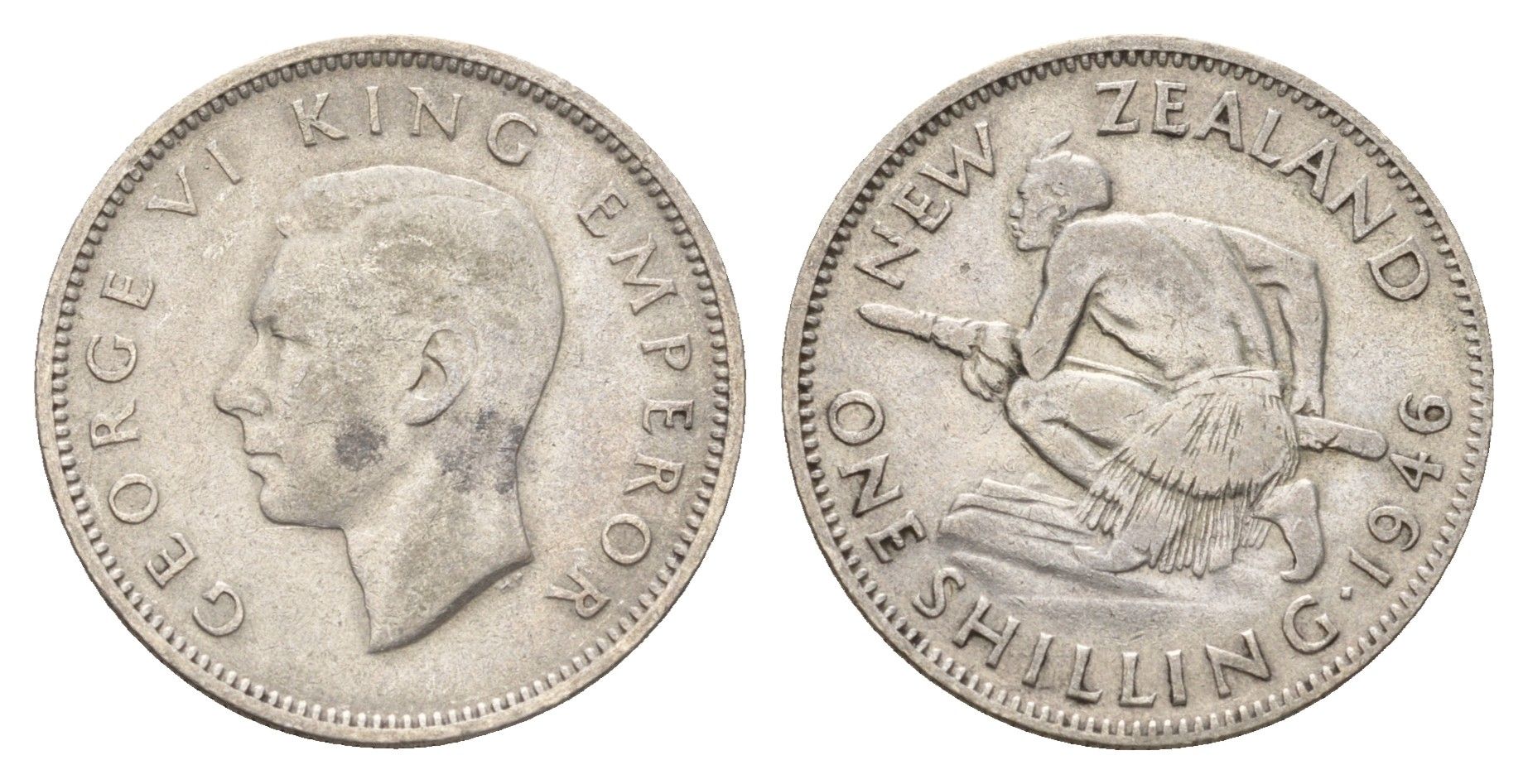 Новая Зеландия 1 шиллинг 1946 Георг VI (1936-1952), абориген KM 9 серебро 4671-522