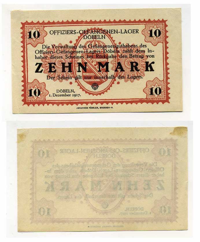 Германия 10 марок 1917 лагерь военнопленных в Дебельне C-2885 бумага UNC (пресс) 000-00-00