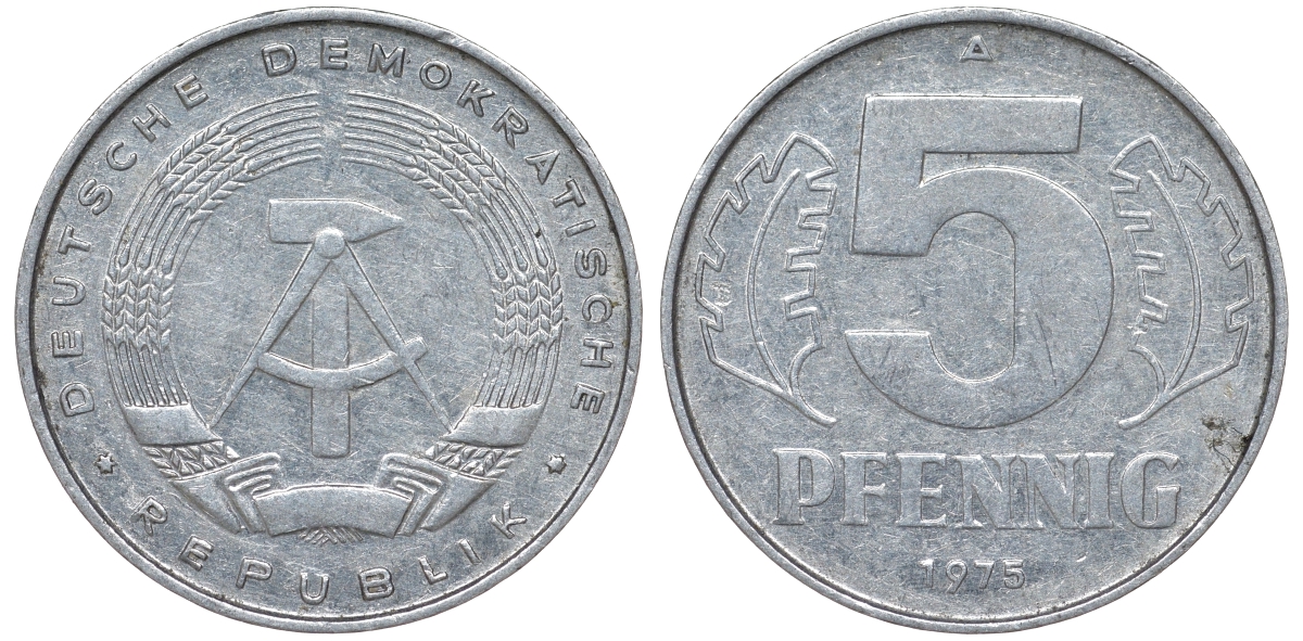 ГДР 5 ПФЕННИГОВ 1975 A KM 9.1 алюминий 62-311