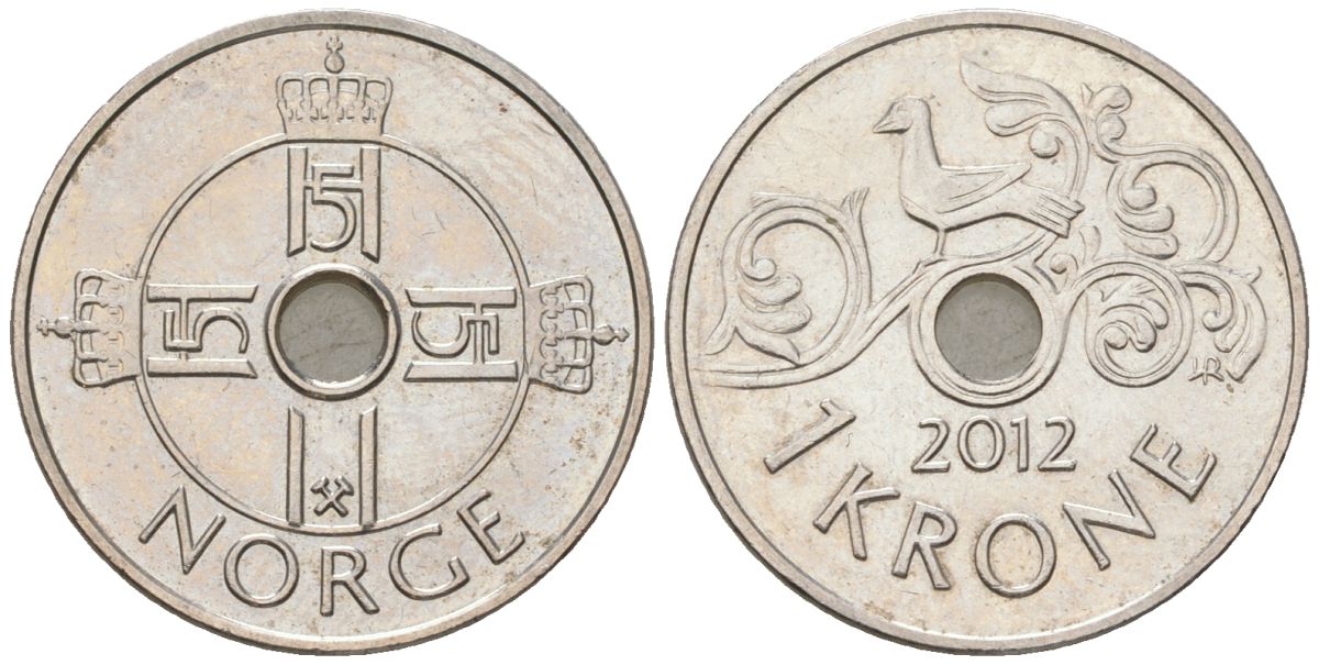 Норвегия 1 крона 2012 Харальд V (1991-) KM 462 медно-никель 4561-321