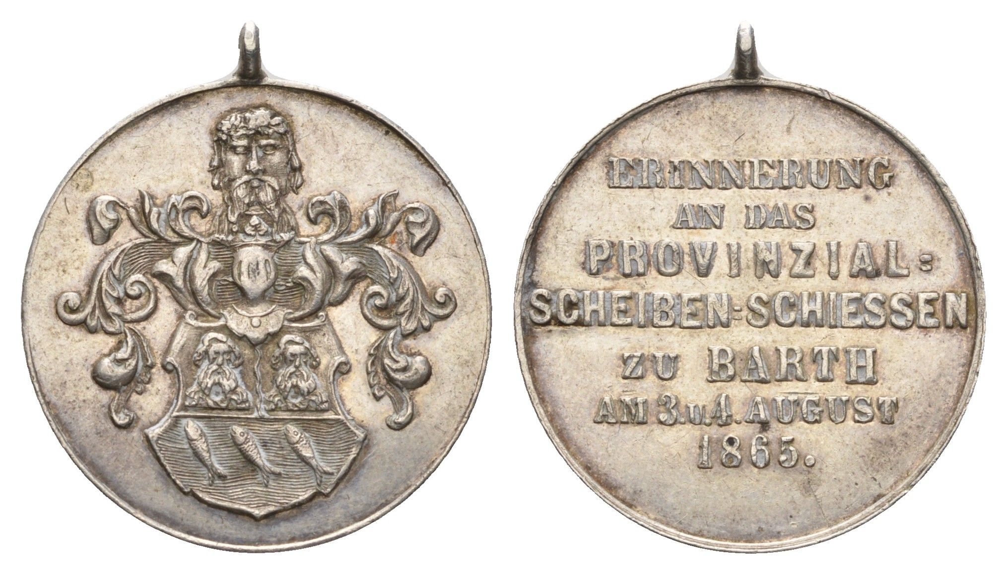 Германия медаль в память о стрелковом фестивале по мишеням в Барте 3 и 4 августа 1865 диаметр 26 мм, вес 6,29 гр серебро 1515-1044