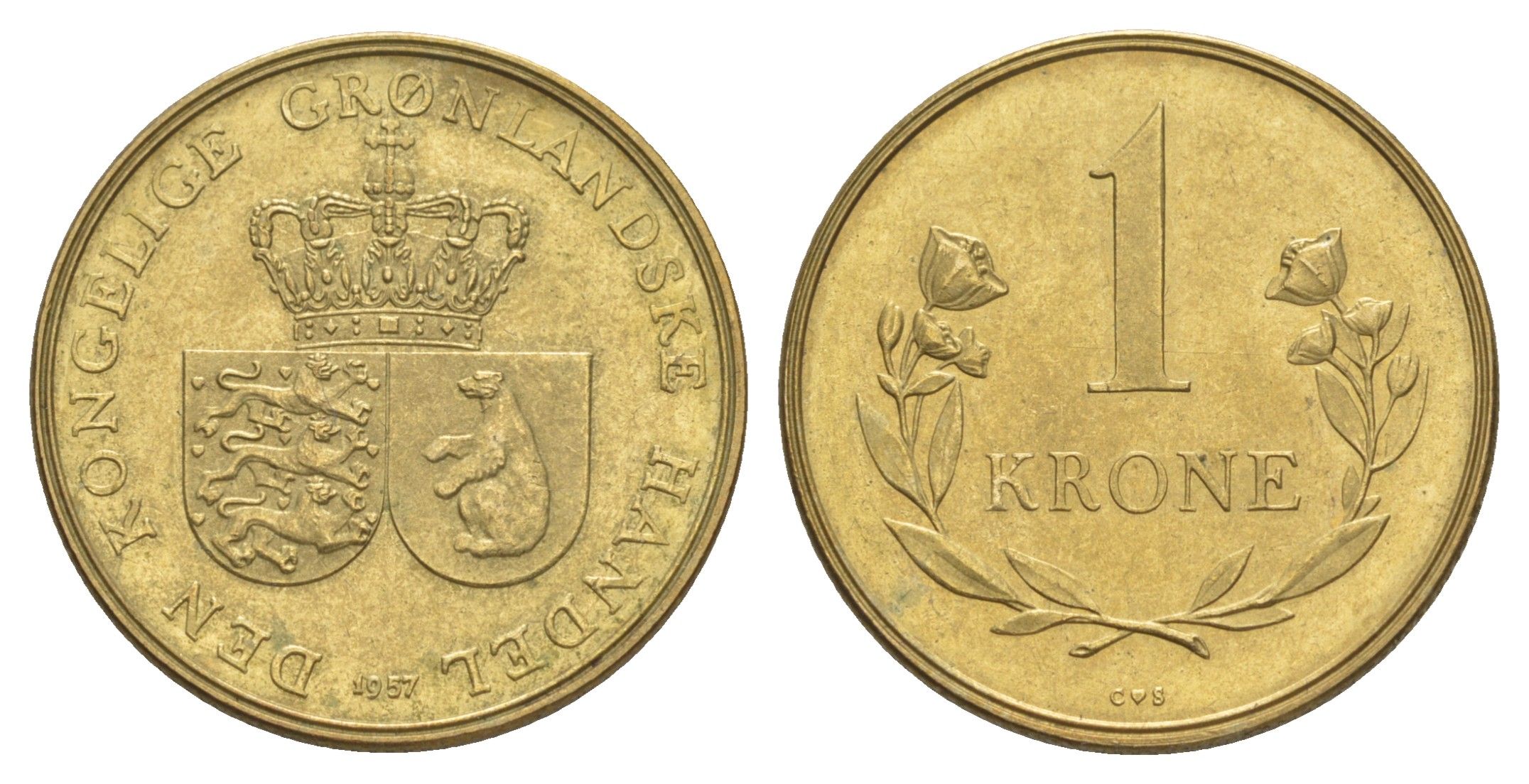 Гренландия 1 крона 1957 KM 10 алюминиевая бронза UNC 1527-1044