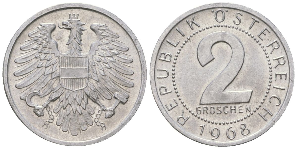 Австрия 2 гроша 1968 KM 2876 алюминий UNC 4588-616