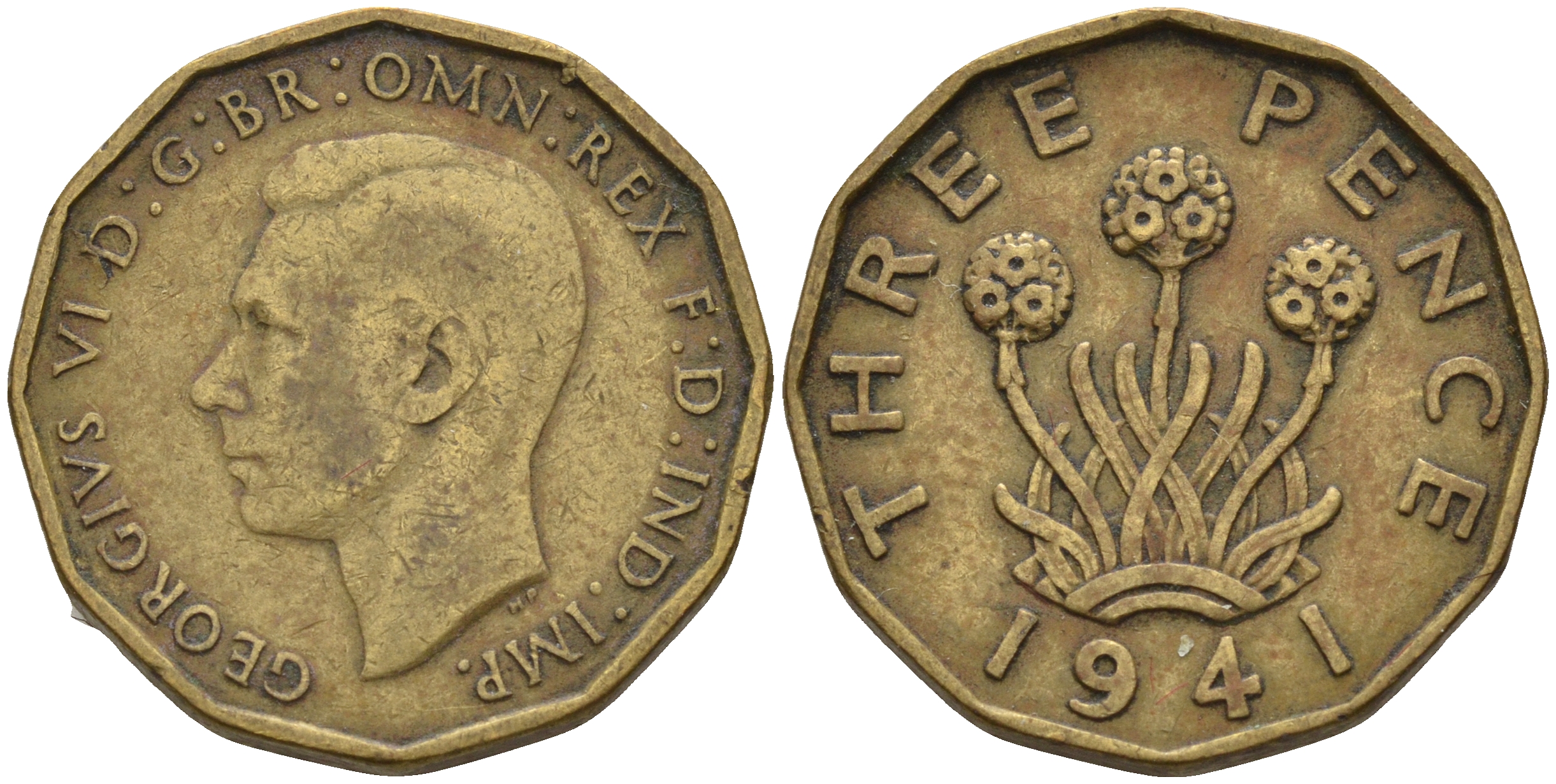Великобритания 3 пенса 1941 Георг VI (1936-1952) KM 849, Spink 4112 никель латунь 4603-154