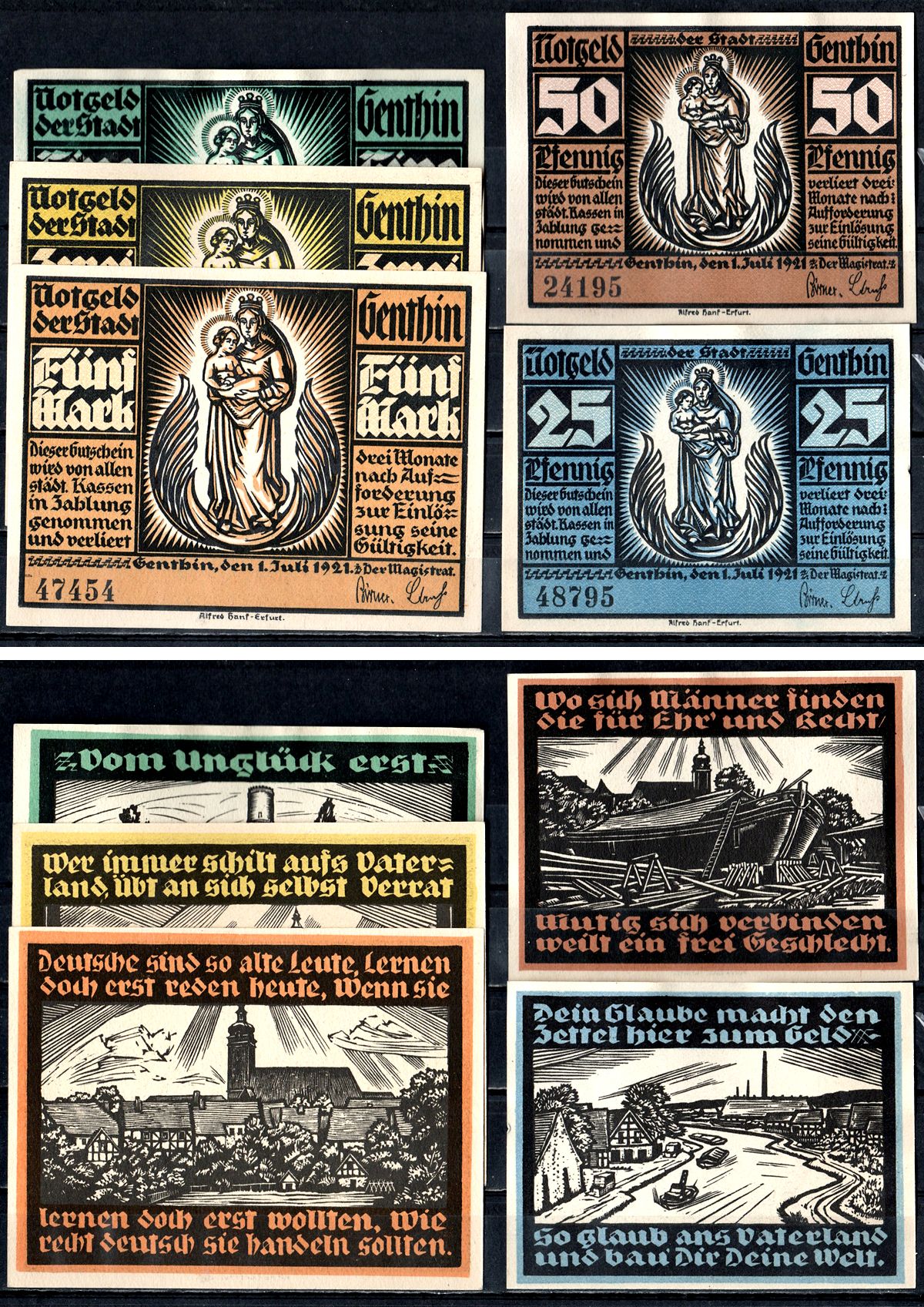 Гентин (Пруссия, Саксония) набор из 5 нотгельдов 1921 7556-4-3-1