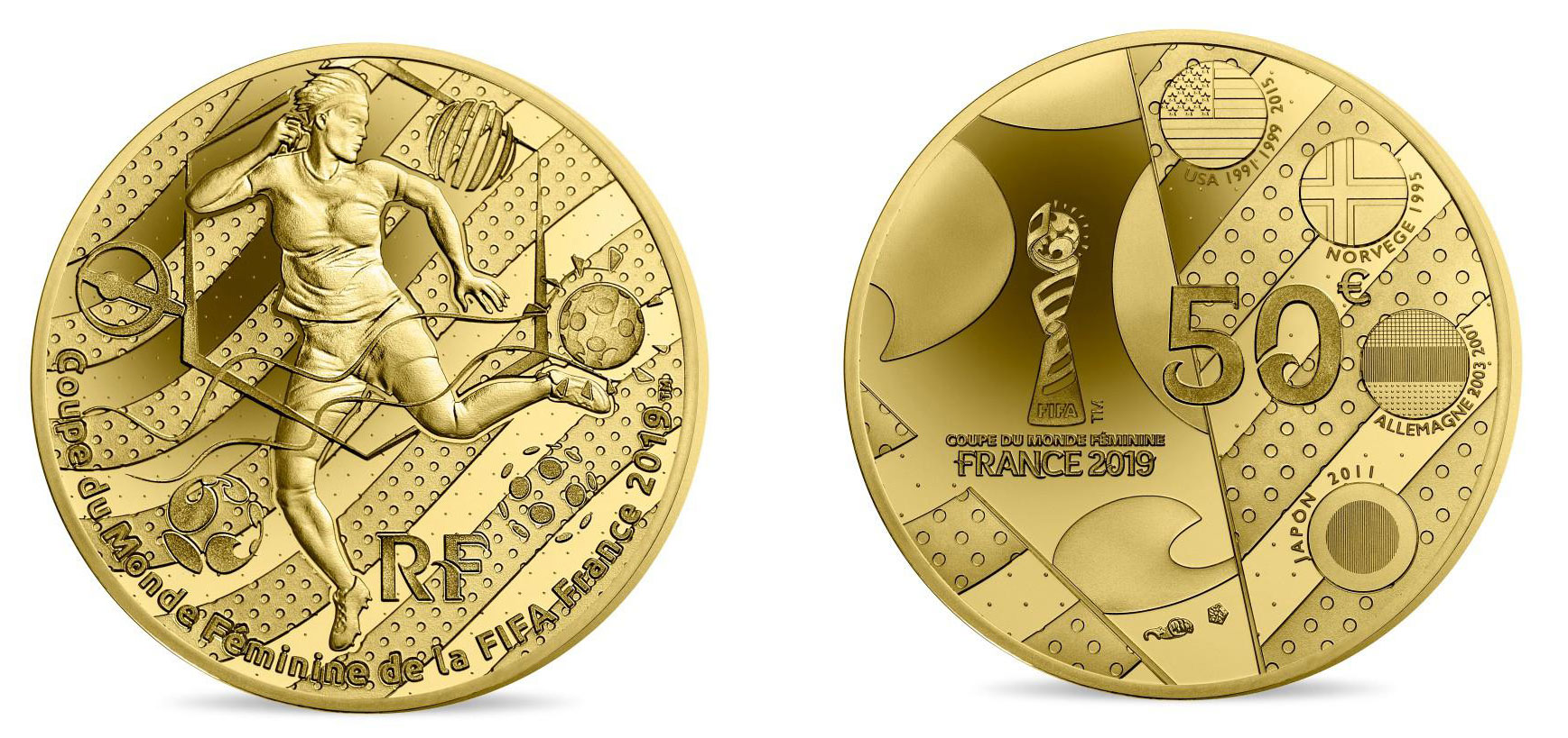 Франция 50 евро 2019 Чемпионат мира по футболу среди женщин, FIFA, Тип 3, оригинальная коробка, сертификат KM NEW золото PROOF 8-1-03-05