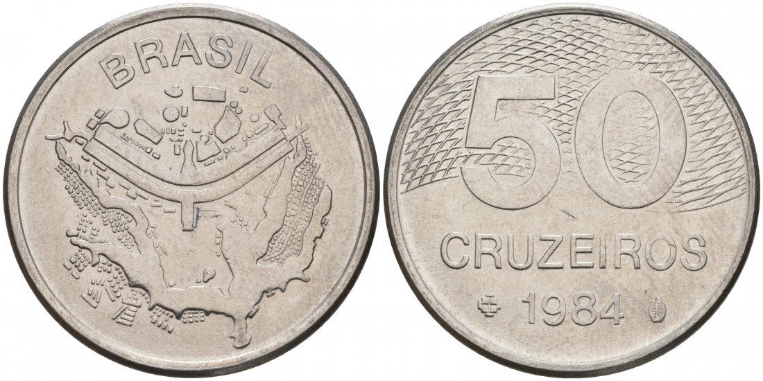 БРАЗИЛИЯ 50 КРУЙЗЕЙРО 1984 KM 594.1 сталь aUNC 73-321