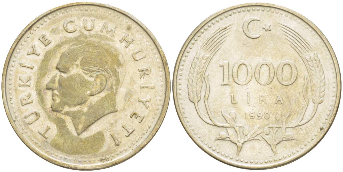 Турция 1000 лир 1990 Кемаль Ататюрк KM 997 медь никель цинк 4525-622