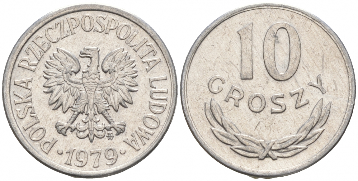 ПОЛЬША 10 ГРОШЕЙ 1979 MW KM АА47 алюминий 99-869