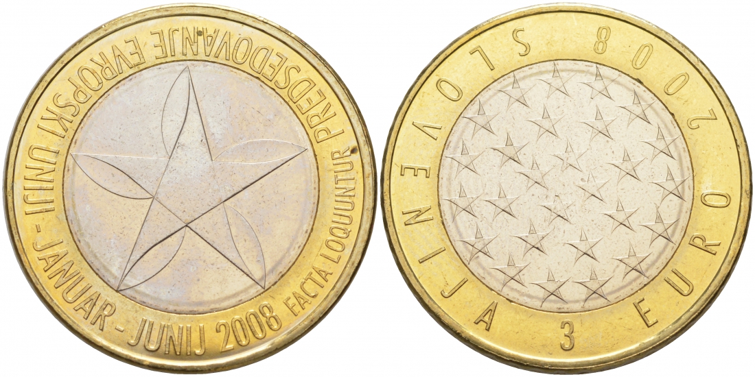 Словения 3 евро 2008 председательство Словении в ЕС KM 81 биметалл UNC M17-14
