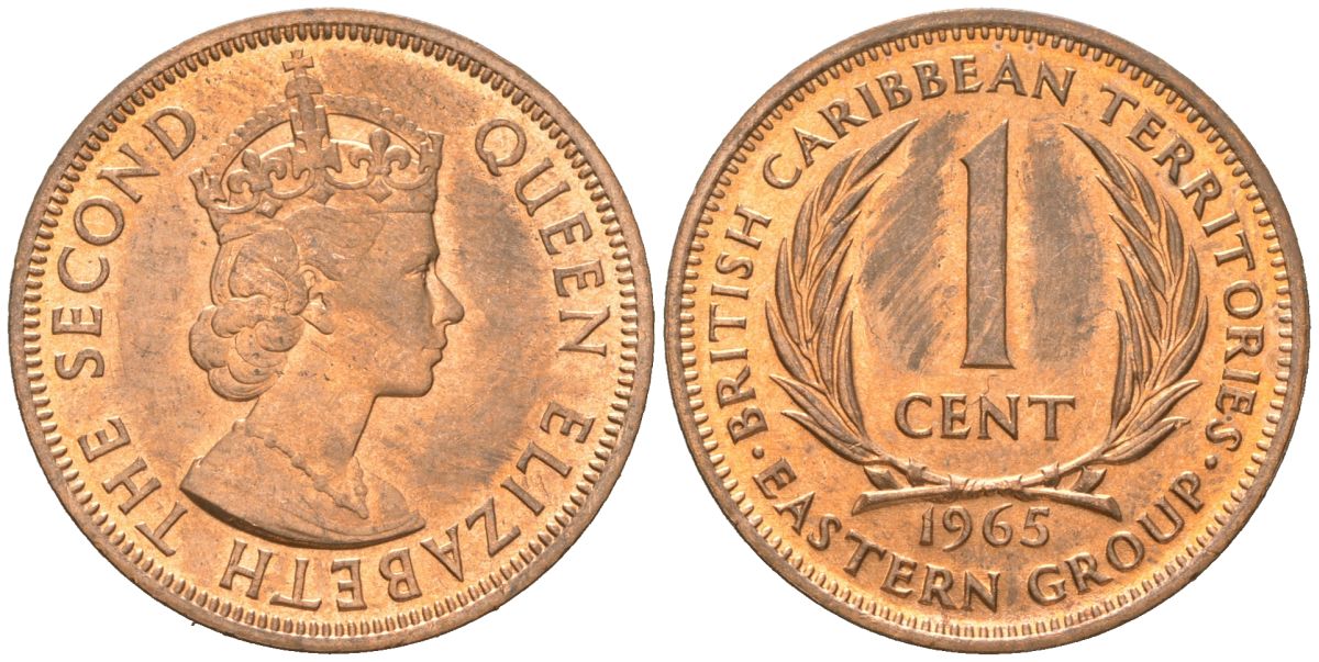 Восточные Карибы 1 цент 1965 KM 2 бронза aUNC 4121-955