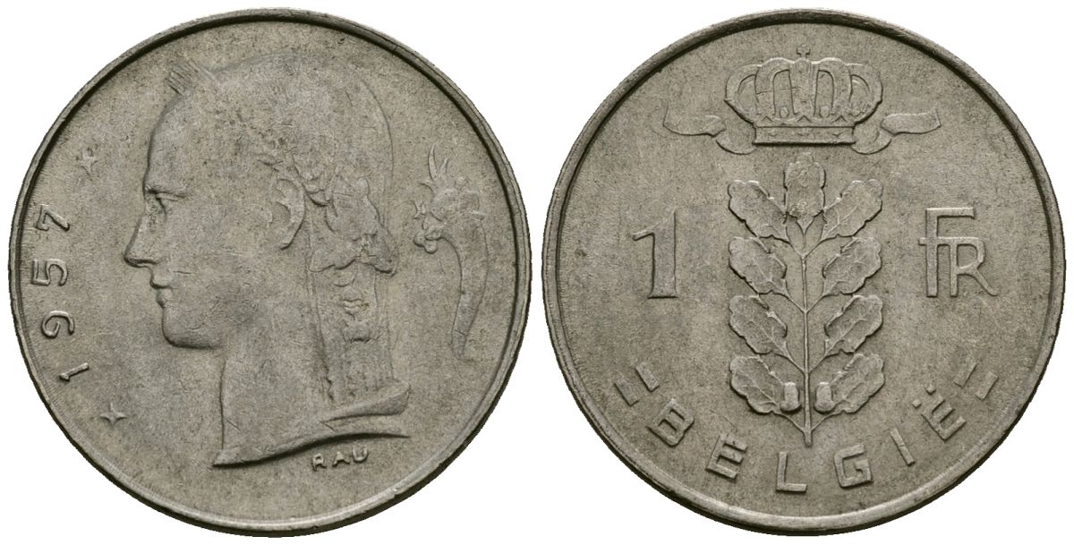 Бельгия 1 франк 1957 BELGIE KM 143 медно-никель 4172-541