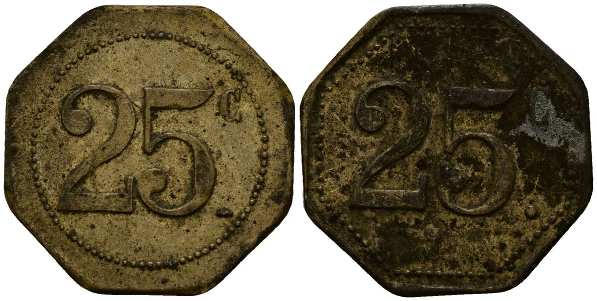 Франция 25 сантимов ND ресторанный жетон латунь 4166-357