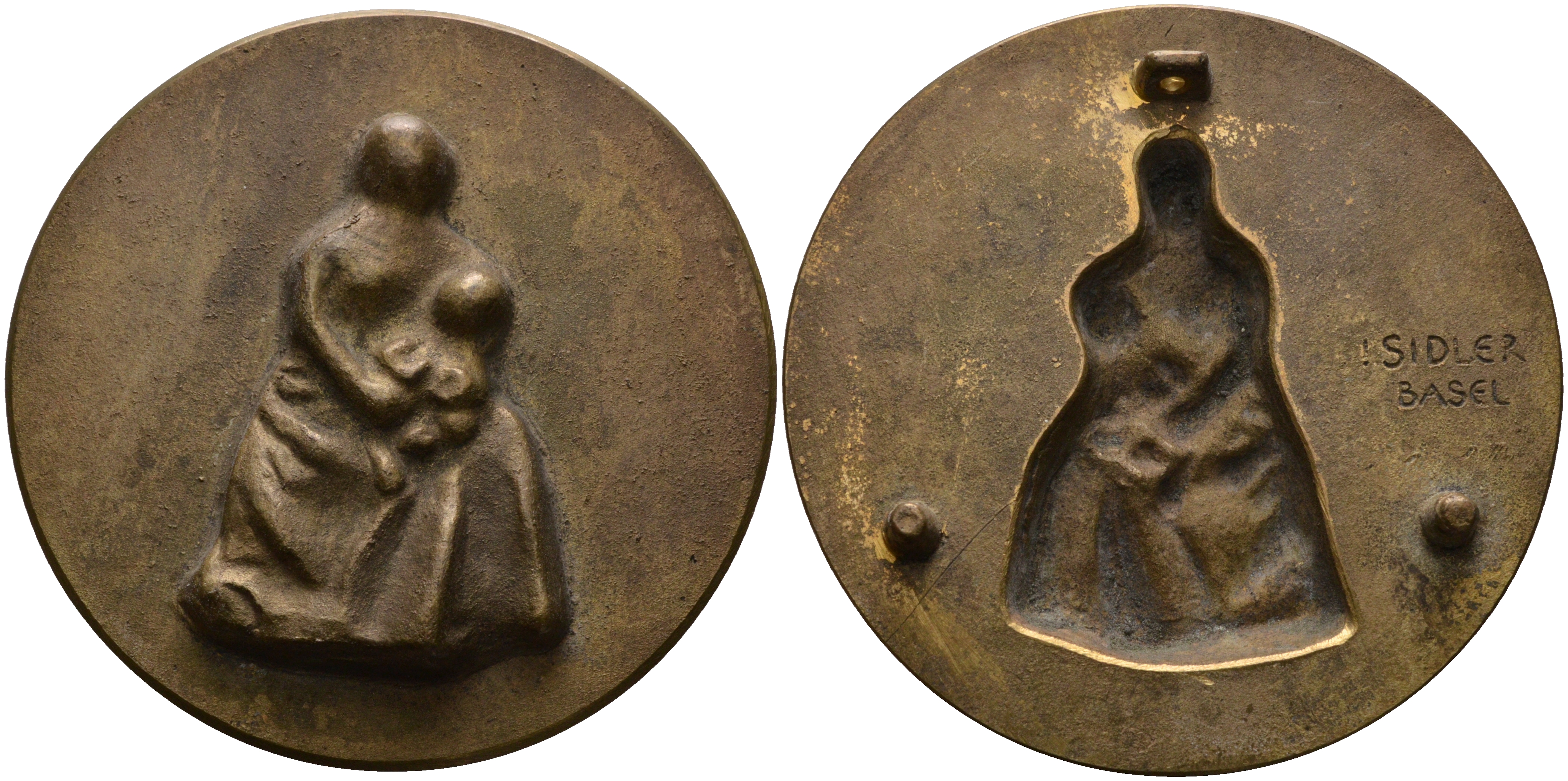 Швейцария медаль ND материнство, мать с ребенком на руках, 77,5 мм. вес 114,4 гр. бронза 8-1-04-28