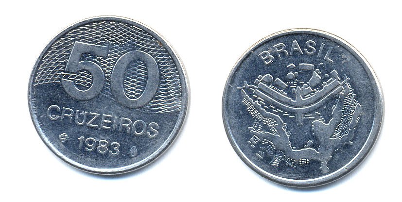 БРАЗИЛИЯ 50 КРУЙЗЕЙРО 1983 KM 594.1 сталь aUNC 51-4744